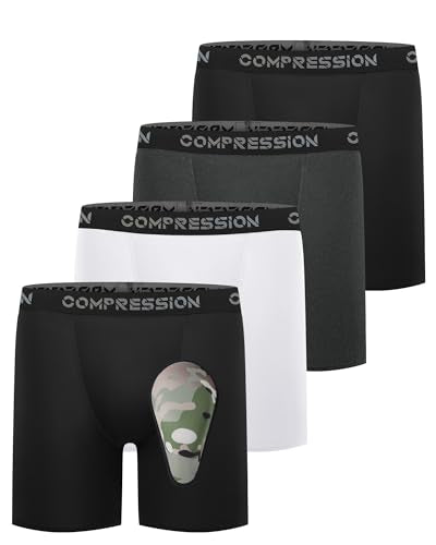 Dalavch 4 Pack Youth Boys Sliding Compression Shorts with Protective Cup - size: Small