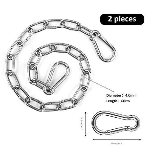 Hanging Chair Chain Set of 2 Stainless Steel Heavy Duty Hanging Kits with 4 Carabiners Hammock Chair Hardware for Indoor Outdoor Playground Hanging Chair Hammock Chair Punching Bags - 23.62" | Heavy Duty Hanging Kits with 4 Carabiners Hammock Chair Hardwa