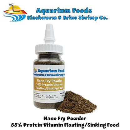 Nano Fry Powder, 55% Protein Vitamin Rich Floating/Slow Sinking Powdered Fry Growth Food for All Tropical Fish, Baby Cichlids, Bettas, Tetras, Guppies...2.4oz Squeeze Bottle