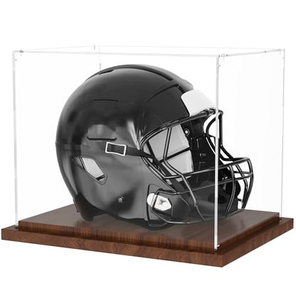 VGMiu Football Helmet Display Case Full Size Clear Case with Wood Base - size: Football Helmet Case