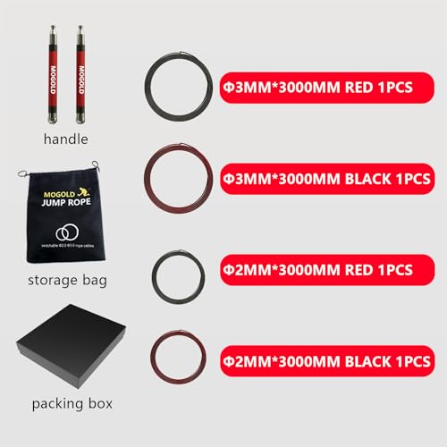 2-in-1 Speed Rope: 2mm for Boxing/MMA & 3mm for CrossFit - Tool-Free Adjustable Cable System with Dual Bearings - Sweatproof Hybrid Grip for High-Intensity Training - color: Red