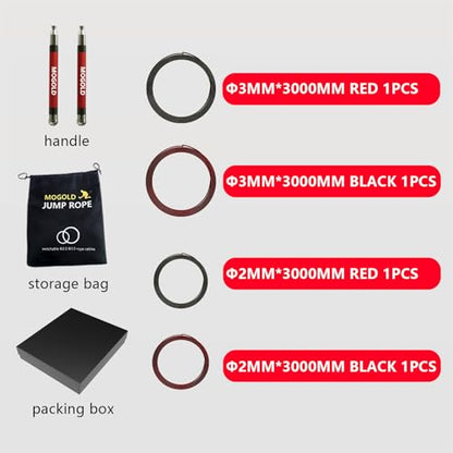 2-in-1 Speed Rope: 2mm for Boxing/MMA & 3mm for CrossFit - Tool-Free Adjustable Cable System with Dual Bearings - Sweatproof Hybrid Grip for High-Intensity Training - color: Red