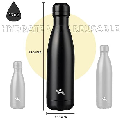 Konokyo 17 oz Insulated Stainless Steel Water Bottle, Midnight Black - color: Midnight Black, size: 17 Ounces