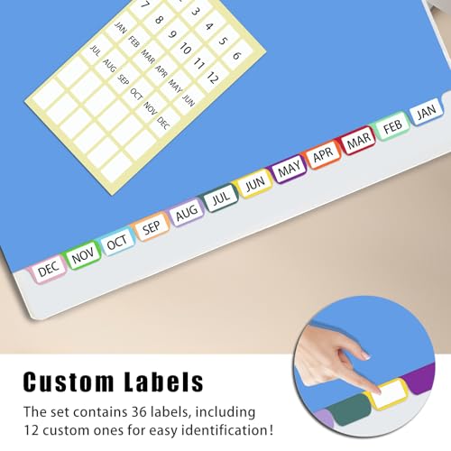 12-Tab Dividers for 3 Ring Binder,Plastic Biner Dividers with Tab, Monthly Divider Sets, 12 Tabs, Jan-Dec,File tabs,Multicolor,3 Sets