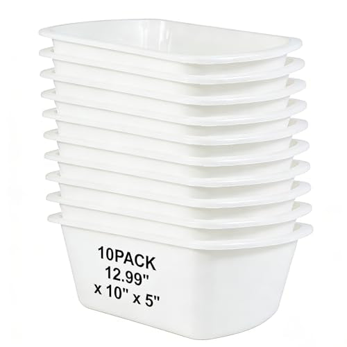 10 Pack White Wash Basins, 7 Quart Rectangular Plastic Tubs for Multipurpose Cleaning & Soaking, 12.99" x 10" x 5" - color: White