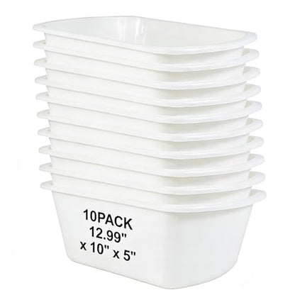 10 Pack White Wash Basins, 7 Quart Rectangular Plastic Tubs for Multipurpose Cleaning & Soaking, 12.99" x 10" x 5" - color: White