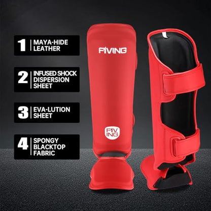 Muay Thai Shin Guards for Kids - color: Red, size: Medium