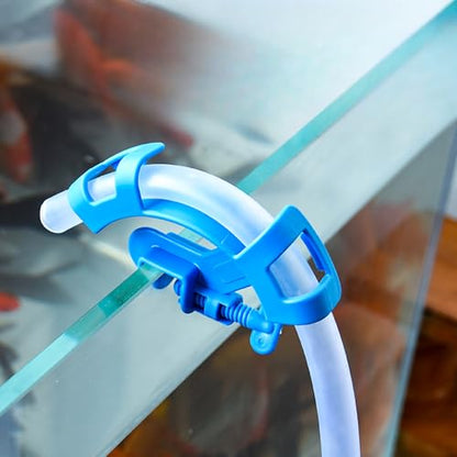 FixtureDisplays® Adjustable Plastic Fish Tank Pipe Holder Fixed Clips, Aquarium Water Pipe Link Fixing Frame, Blue Curved Pipe clamp for Most of The Soft Water Pipes in The Fish Tank 22139-NPF