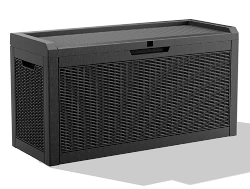 70 Gallon Outdoor Deck Box, Resin Waterproof Storage Box With Lockable Lid, UV-Resistant Multi-Purpose Outdoor Storage Bench for Patio Cushions, Garden Tools, Pool Accessories (70 Gallon, Black) - color: Black, size: 70 Gallon