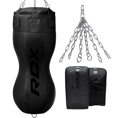 RDX 4FT Double Angle Punch Bag with Gloves & 6-Panel Hanging Chain – Uppercut & Body Shot Heavy Boxing Bag for Muay Thai, MMA, Kickboxing & Power Training – Unique Angled Design for Realistic Striking