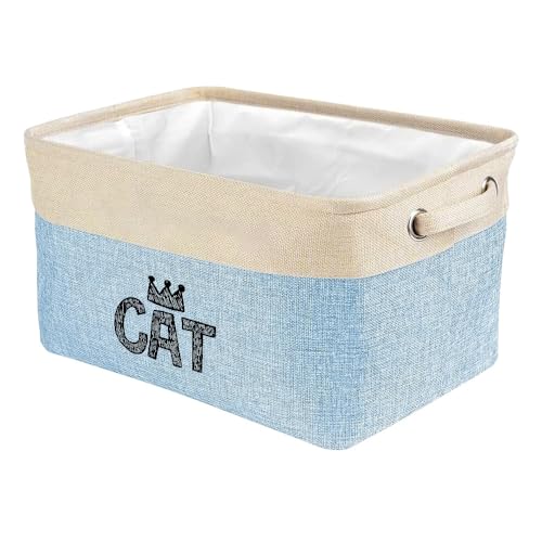 Cat Crown Kawaii Print Dog Toy Storage Basket Bin Pet Toy Box with Handle Foldable Organizer for Toy Clothing Supplies Blue - color: Cat, size: BLUE
