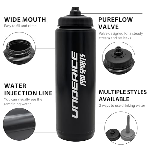 UICE Water Bottle with Straw,1 Liter Easy Squeeze Bottles for Hockey Straight Long Straw Built In Finger Grip,Sports Water Bottle for Football, Lacrosse, Boxing,Fitness-White - color: white