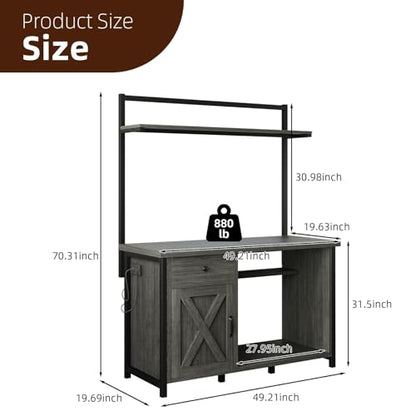 4ever2buy 55-75 Gallon Fish Tank Stand with Power Outlet, Led Light, Heavy Duty Aquarium Stand with Cabinet for Fish Tank Accessories Storage, Shelf, for Turtle Tank, Reptile Terrarium, 1100 LBS, Gray