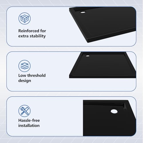 vidaXL Square ABS Shower Base Tray Home Indoor Bath Bathroom Hardware Fixture Part Plumbing Low Threshold Shower Tray Bath Pan Base Black - color: Black, size: 31.5" x 31.5"
