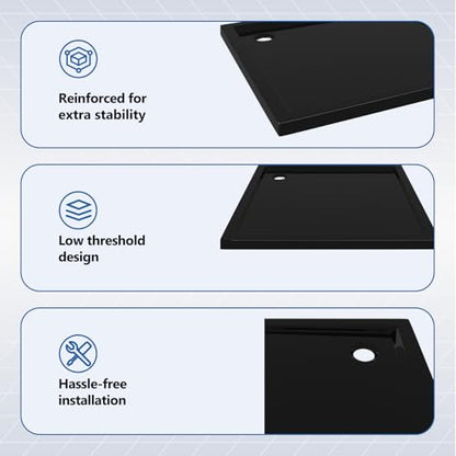 vidaXL Square ABS Shower Base Tray Home Indoor Bath Bathroom Hardware Fixture Part Plumbing Low Threshold Shower Tray Bath Pan Base Black - color: Black, size: 31.5" x 31.5"