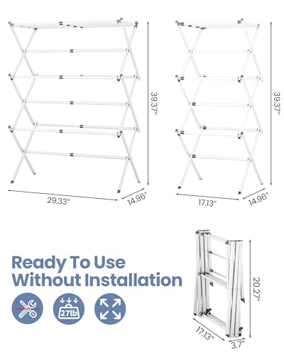 APEXCHASER Oversize 3-Tier Clothes Drying Rack, No Install, White - color: White