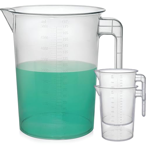 5 Liter Measuring Pitcher 3-Pack | 1.3 Gallon Shatterproof Plastic Large Graduated Mixing Pitchers, 1 to 2 Gallons (5L, 5000ml) - size: 5000ml (Pack of 3)