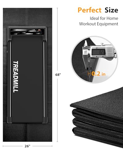 Foldable Rubber Treadmill Mat - Exercise Bike Mat with Waterproof | Non-Slip, Shock Absorption, Exercise Equipment Mat, Protect Floor, for Home Gym Workout, for Bike/Elliptical, Mat for Carpet - size: 68"L x 26.8"W x 0.2"Th