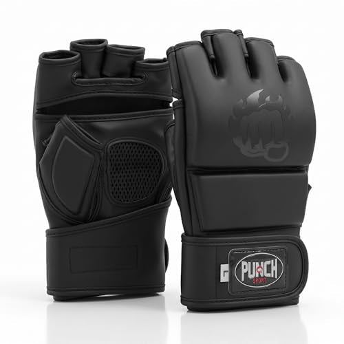 Punch Sports MMA Gloves Open Palm Training Gloves Matt Synthetic Leather Grappling Gloves for Men Women UFC Style Fight Gloves for Sparring Muay Thai Kickboxing Heavy Bag - size: Large-X-Large