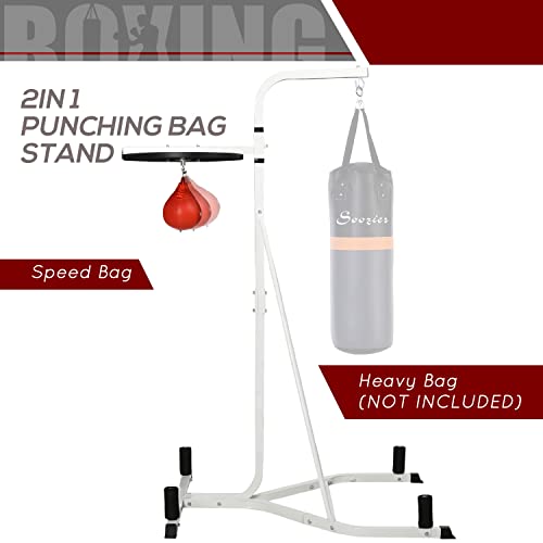2 in 1 Punching Bag Stand, Adjustable Height Heavy Bag Stand with Weighted Base and Speed Bag, Freestanding for Home Gym