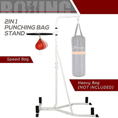 2 in 1 Punching Bag Stand, Adjustable Height Heavy Bag Stand with Weighted Base and Speed Bag, Freestanding for Home Gym