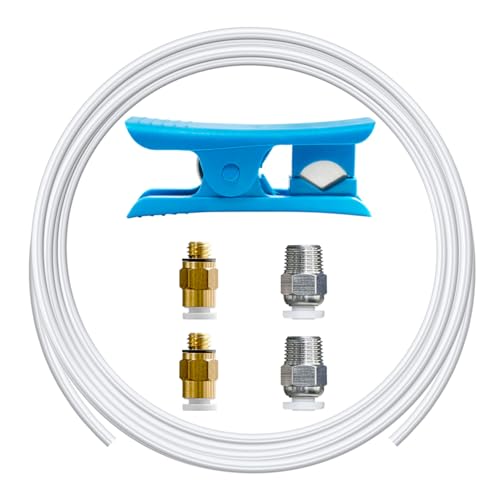 16.4ft(5M) PTFE Teflon Tube Kit,ID 2.5mm OD 4mm for 1.75mm Filament, Fits Direct Drive Extruder 3D Printer, With Tubing Cutter,4-M6 & 4-M10 Pneumatic Fittings, for Bambu lab AMS/K1/Prusa MMU3 - color: White