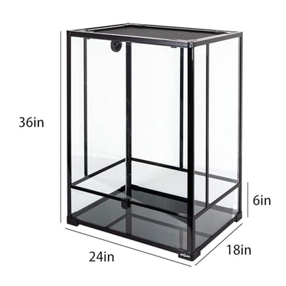 REPTI ZOO 24" x 18" x 36" Reptile Tall Glass Terrarium Rainforest Habitat Double Hinge Door with Screen Ventilation 67 Gallon Reptile Terrarium Easy Assembly