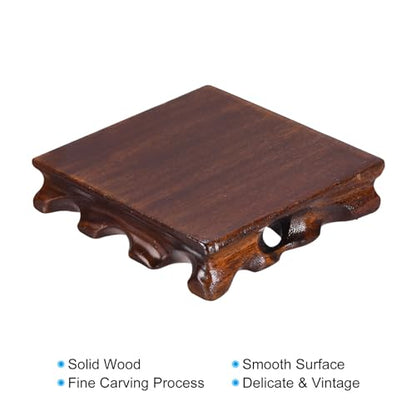 PATIKIL Wooden Display Stand, 4 x 4 Inch Square Teapot Vase Bonsai Base Wood Stand Holder for Home Office Decoration - size: 4 x 4 Inch