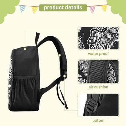 Toddler Backpack Gothic Skull Moth Waterproof Mini Backpack Boys/Girls Cute Small Backpack Kindergarten Pre School Bags (S) - color: Gothic Skull Moth, size: Small