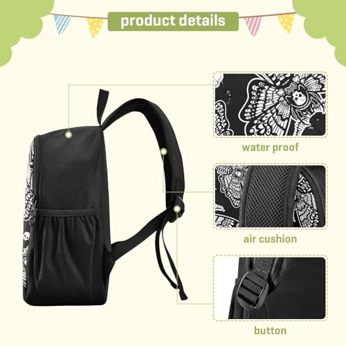 Gothic Skull Moth Toddler Backpack Waterproof Mini Backpack Boys/Girls Cute Small Backpack Kindergarten Pre School Bags 13 Inch - color: Gothic Skull Moth, size: Medium