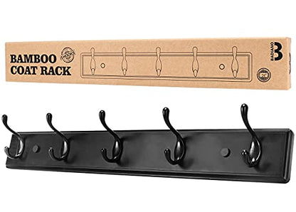 Badiano Heavy Duty Wooden Coat Rack, Wall-Mounted Organizer, 24 Inch, Black - color: Black, size: 5 Hooks