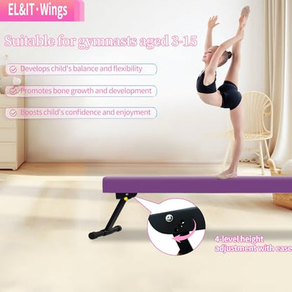 EL&IT·Wings 8FT Gymnastic Balance Beam for Kids, Adjustable Balance Beam with Leg, High and Low Level Floor Beam, Gymnastics Equipment for Home and Gym Center, Aubergine