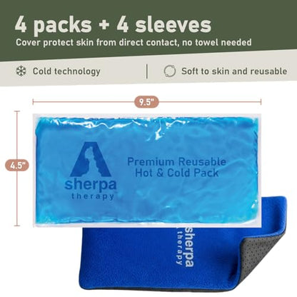 Flexible Hot and Cold Gel Pack, 9.5" x 4.5", 4 Pack | Reusable soft gel ice pack for injuries, recovery, leak-proof, medical grade for back, knee, neck, wrist, hand, elbow & ankle - style: HotandCold