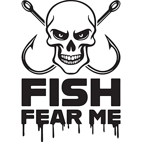 Fish Fear Me Skull And Fish Hooks (Black) (Set Of 2) Premium Waterproof Vinyl Decal Stickers For Laptop Phone Accessory Helmet Car Window Bumper Mug Tuber Cup Door Wall Decoration - color: BLACK, size: 13.5 inches x 19"