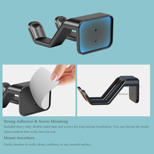 2PCS Controller Holder Wall Mount Headset Holder by Adhesive Screw | Controller mount headset stand for xbox series x/s, ps5, ps4, pc gaming stuff accessories with stable 3m adhesive - color: Black(2 Pack)