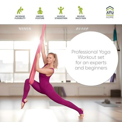 AyuHome Aerial Silks Yoga Swing Aerial Hammock Kit for Home | Premium aerial silks yoga swing kit with rigging hardware for aerial yoga, gymnastics, and home fitness - color: Aerial silk - Pink New