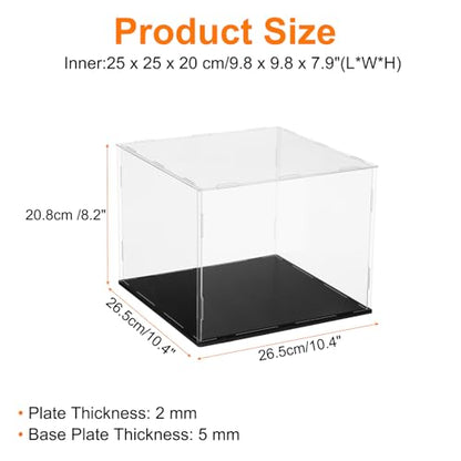 uxcell Acrylic Clear Display Case for Collectibles Self-Assemble Display Clear Boxes with Black Base Dustproof Countertop Storage Box for Collectible Figures, 9.8 x 9.8 x 7.9 Inch - size: 9.8 x 9.8 x 7.9 Inch