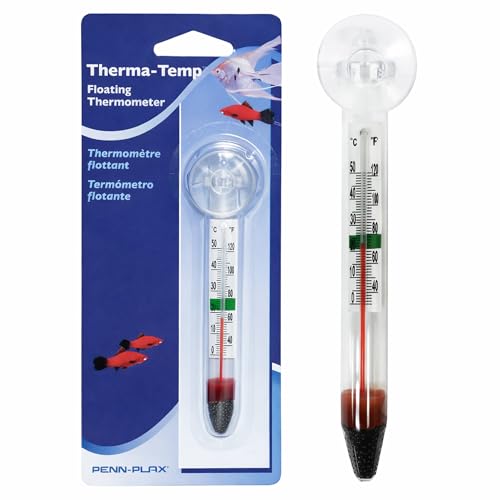Penn-Plax Therma-Temp Floating Aquarium Thermometer - Easy to Read - Temperature Gauge with Optional Suction Cup & Removable Mount - Safe for Freshwater & Saltwater Tanks - Multicolor, 4.25 Inches