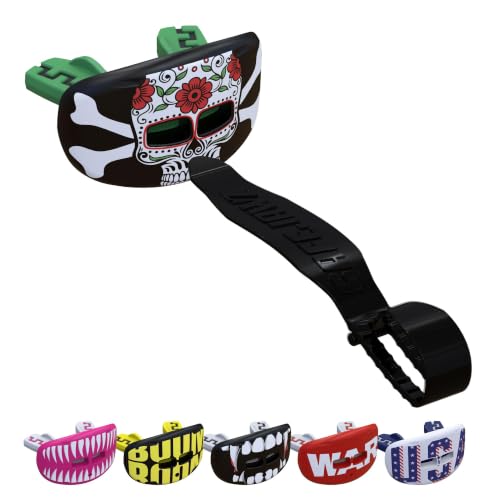 SAFEJAWZ Lip Guard, Football Mouth Guard with Detachable Strap - color: Skull