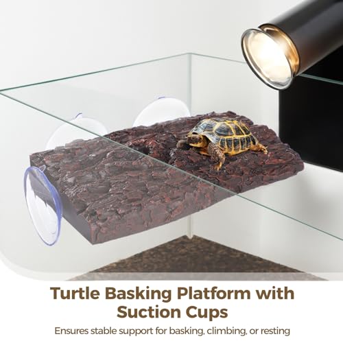 2 PCS Turtle Basking Platform, Resin Tortoise Climbing Dock with Suction Cups for Fish Tank Aquarium, Floating Resting Terrace for Frogs, Amphibians, Lizards