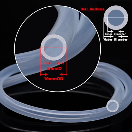 Silicone Tubing 6mm (1/4") ID x 10mm OD Food Grade High-temperature Pure Silicone Hose Tube Clear Pipe for Home Brewing Air and Liquid Transfer (Length 10 Meter- 33FT) - size: 6mmx10mm, style: 10M