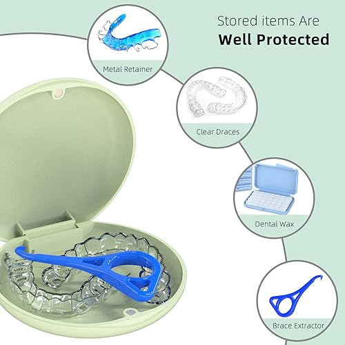 Retainer Case, Slim Aligner Case, Natural wheat straw material (Green) - color: Green