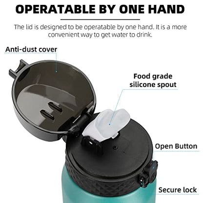 Fanhaw 24oz Kids Stainless Steel Water Bottle with Straw Lid, Green Blue - color: Green Blue, style: 24 Ounces