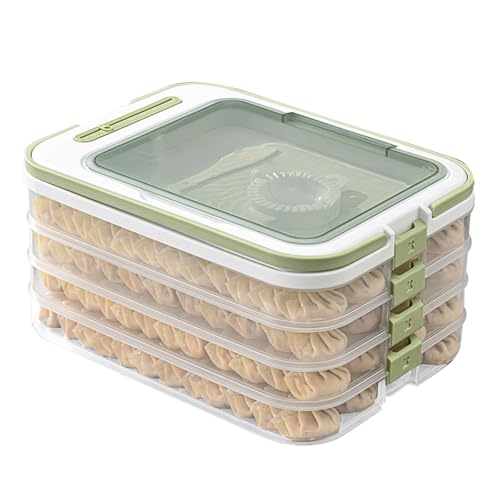 Food Storage Containers with Lids, Plastic Cookie Storage Containers Airtight, 4-Layer Stackable Food Containers with Handle&Dessert Cutlery Storage Dumpling Storage Box Cookie Carrier - color: White Green