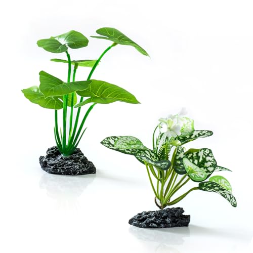 2 Pcs Fish Tank Decorations Plants, Artificial Plant Aquarium Accessories Decor, Goldfish Tank Decor Plastic Realistic Plants
