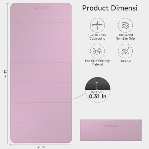7-Fold Yoga Mat 74"x31" | 0.31 Inch Thick, Extra Wide Non-Slip POE Mat, For Travel, Storage, Yoga, Pilates, Meditation & Home Gym - color: Taro Purple
