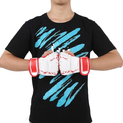 HERCHR MMA Gloves, Professional MMA Fingerless Gloves PU Leather Punching Bag Sanda Boxing Gloves for Punching Bag Sparring Muay Thai Karate - color: white red