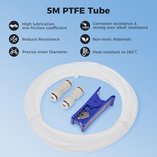 Sovol PTFE Tube 2.5mm ID 4mm OD, Length 5M/16.4ft, with 2 Couplers & Tubing Cutter for Bambu lab X1/ X1C/ P1P/ P1S/ A1/ A1 Mini, Prusa MMU3, Creality K1 Max/Ender 3 V3 & Direct Drive 3D Printer, White - size: 5 Meter (White)