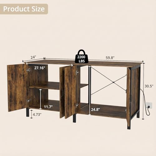 VOWNER 100-150 Gallon Fish Tank Stand with Power Outlet, Heavy Duty Aquarium Stand with Cabinet Storage for Fish Tank, Turtle Tank, Reptile Terrarium, 60" L*23.6" W Tabletop, 2200 LBS Capacity, Brown - color: Brown