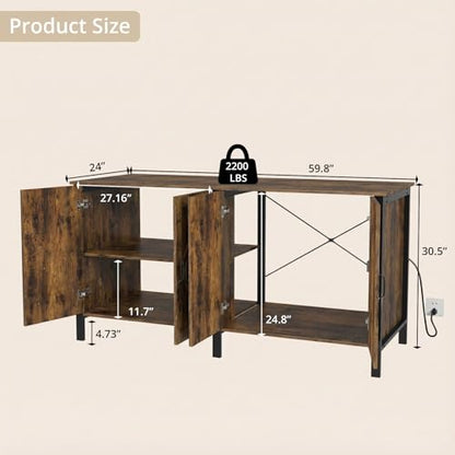 VOWNER 100-150 Gallon Fish Tank Stand with Power Outlet, Heavy Duty Aquarium Stand with Cabinet Storage for Fish Tank, Turtle Tank, Reptile Terrarium, 60" L*23.6" W Tabletop, 2200 LBS Capacity, Brown - color: Brown